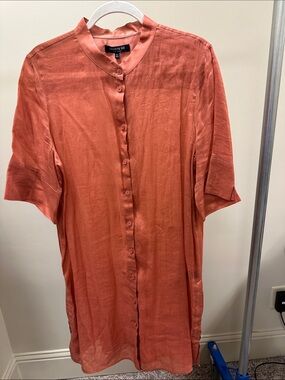 Lafayette 148 New York Burnt Orange Button-Front Long Topper
